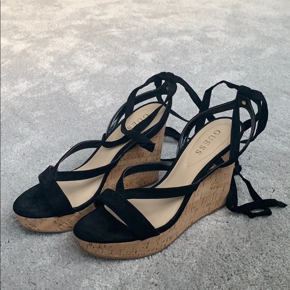 guess lace up wedges